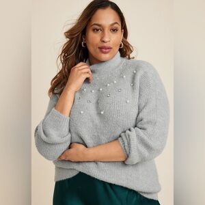 Maurice’s sweater pearl rhinestone embellished NWT gray size 1X plus relaxed fit